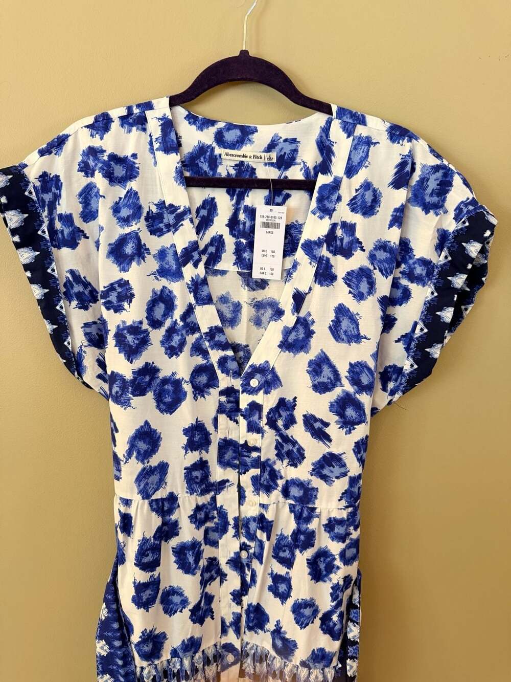 Abercrombie & Fitch Tiered V-Neck Blue Abstract Floral Midi Dress with Belt - Picture 3 of 8